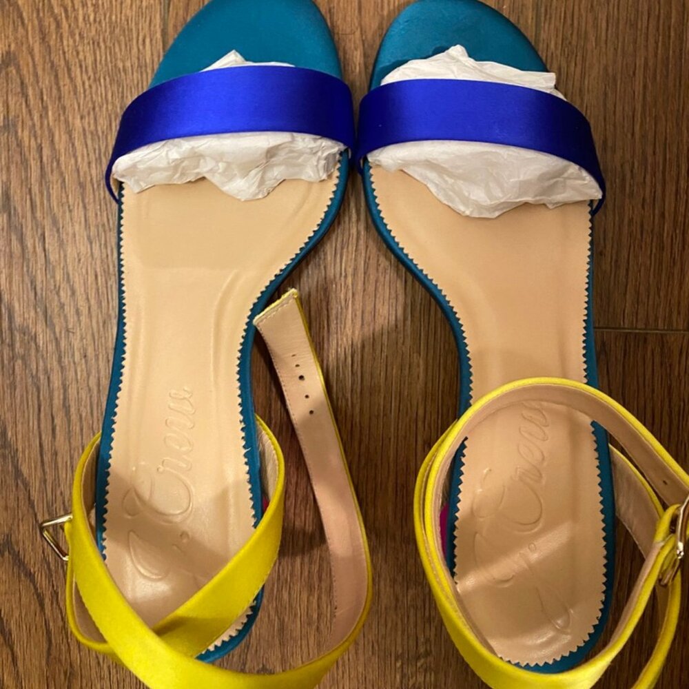 J. Crew Lucie ankle-strap block-heel sandals in colorblock satin - Picture 3 of 10
